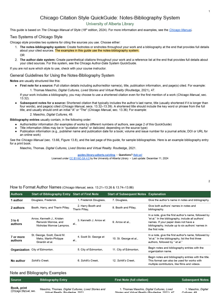 Chicago QG Ual Notes-Bib 18th 2024-10-16 | PDF | Citation