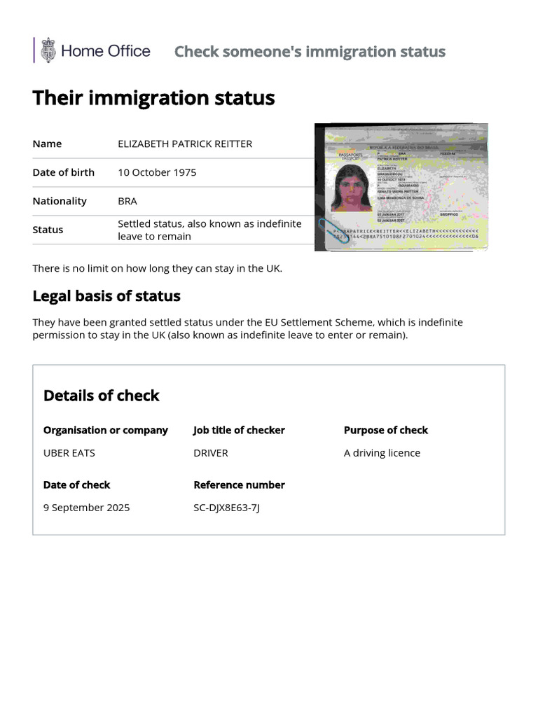 Check Immigration Status: Elizabeth Reitter | PDF