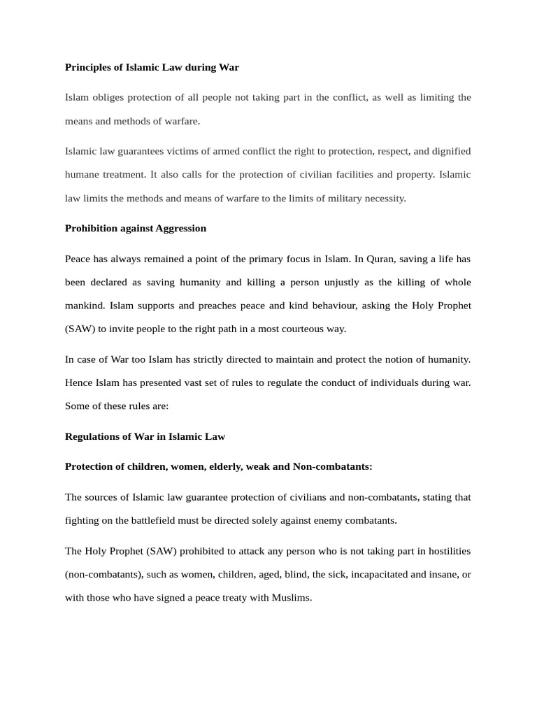 Principles of Islamic Law During War | PDF | Prisoner Of War | Sharia