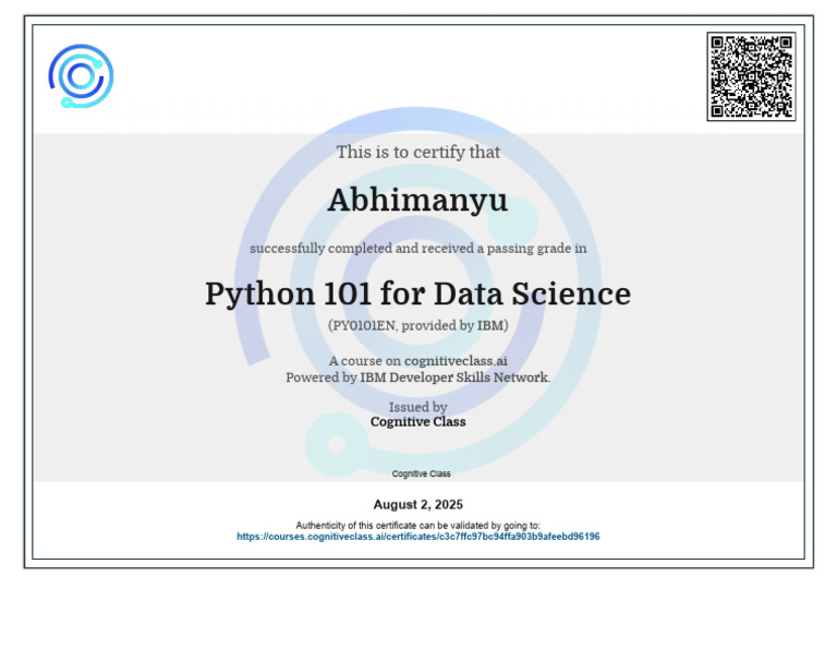 IBM PY0101EN Certificate - Cognitive Class | PDF