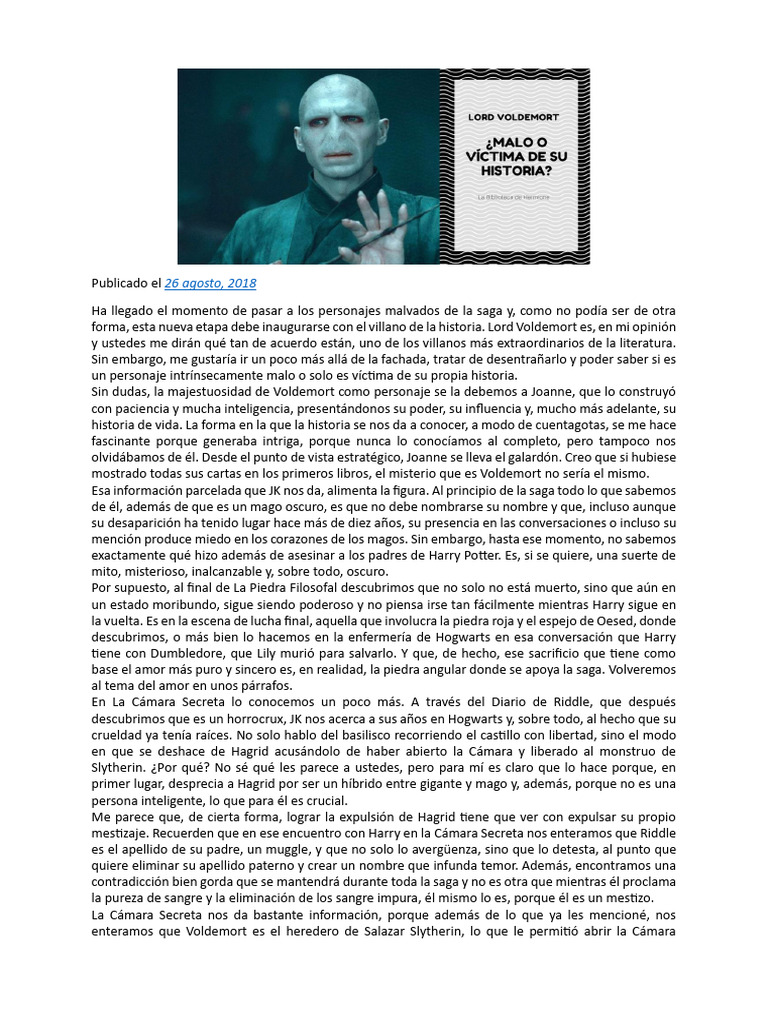 Lord Voldemort - Malo o Víctima de Su Historia | PDF | Harry Potter
