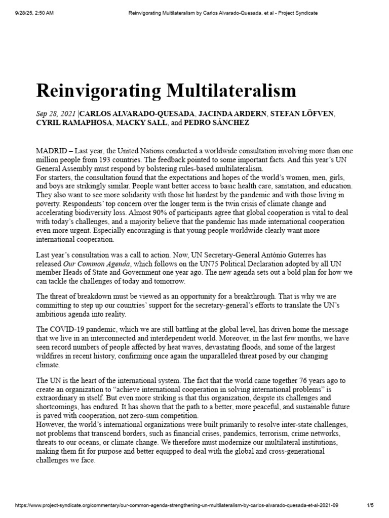 Reinvigorating Multilateralism by Carlos Alvarado-Quesada, Et Al ...