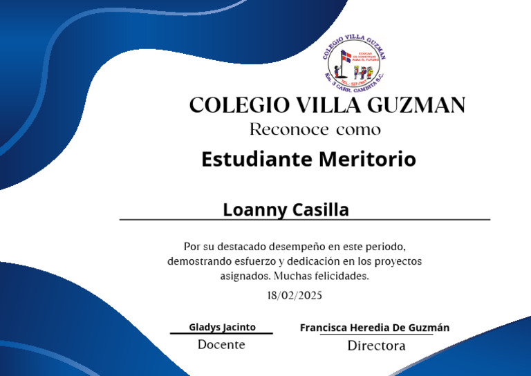 Reconocimiento Estudiante Meritorio 2025 | PDF
