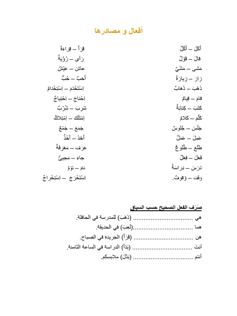 أفعال و مصادرها | PDF
