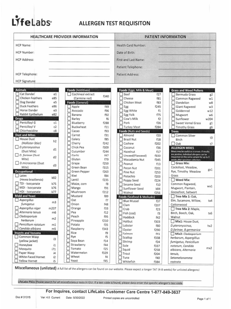 Lifelab Allergen Test | PDF