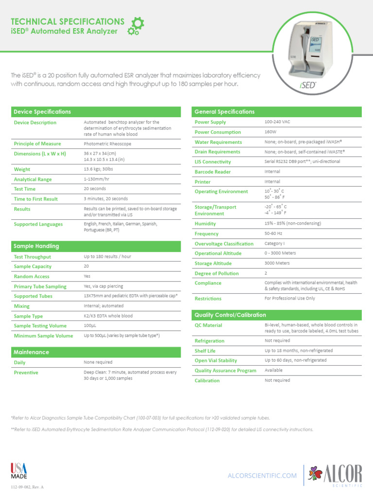iSED® Automated ESR Analyzer Specs | PDF