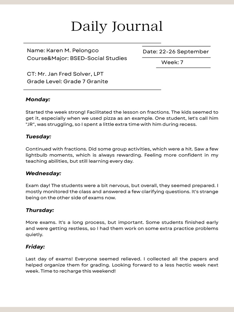 Grade 7 Social Studies Weekly Journal | PDF