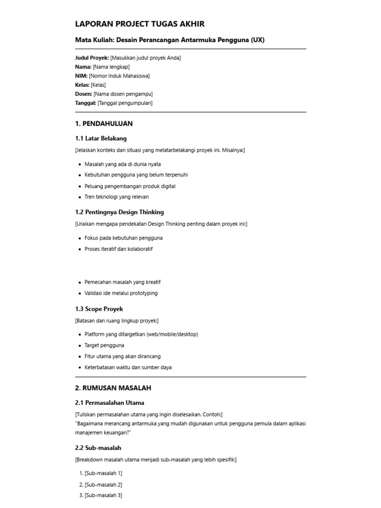 Template Laporan Tugas Akhir UI - UX | PDF