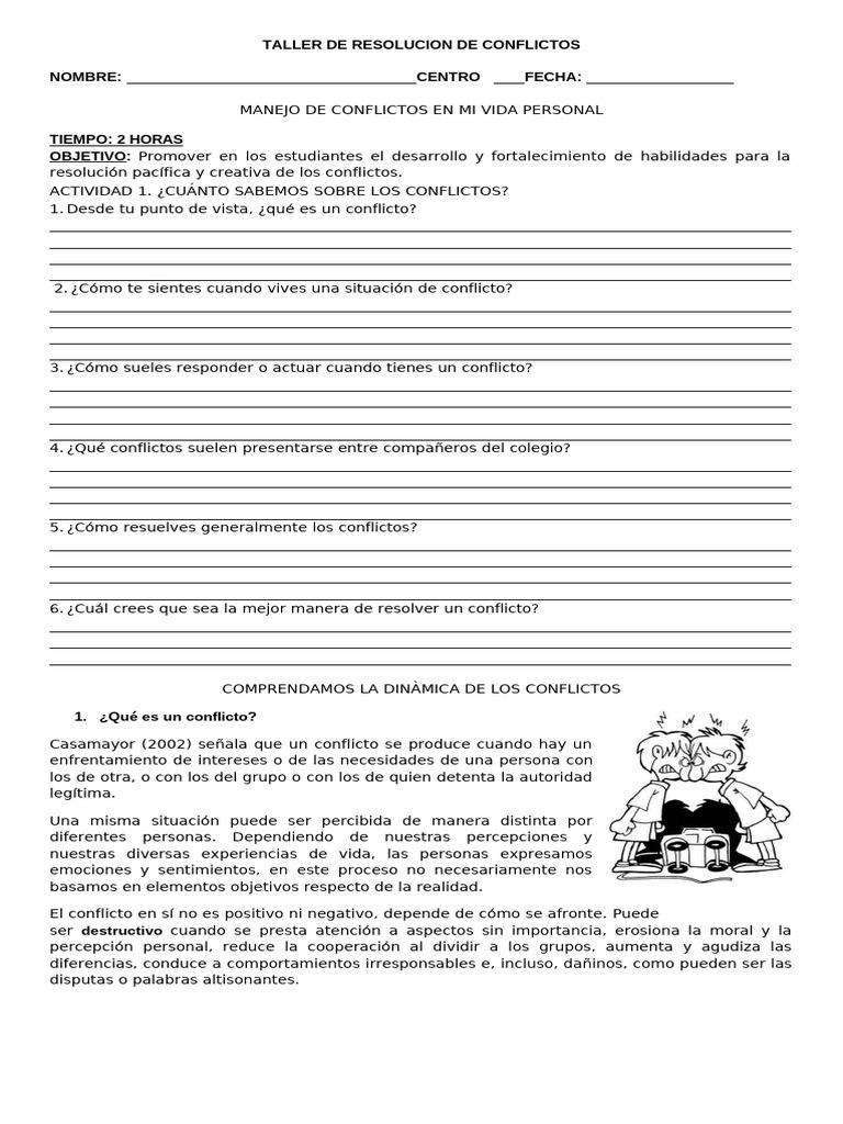 Taller de Manejo y Solucion de Conflictos | PDF | Conflicto (proceso ...