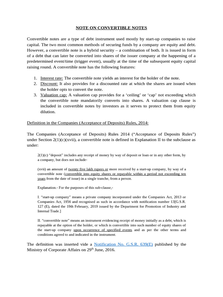 Note On Convertible Notes | PDF | Convertible Bond | Valuation (Finance)