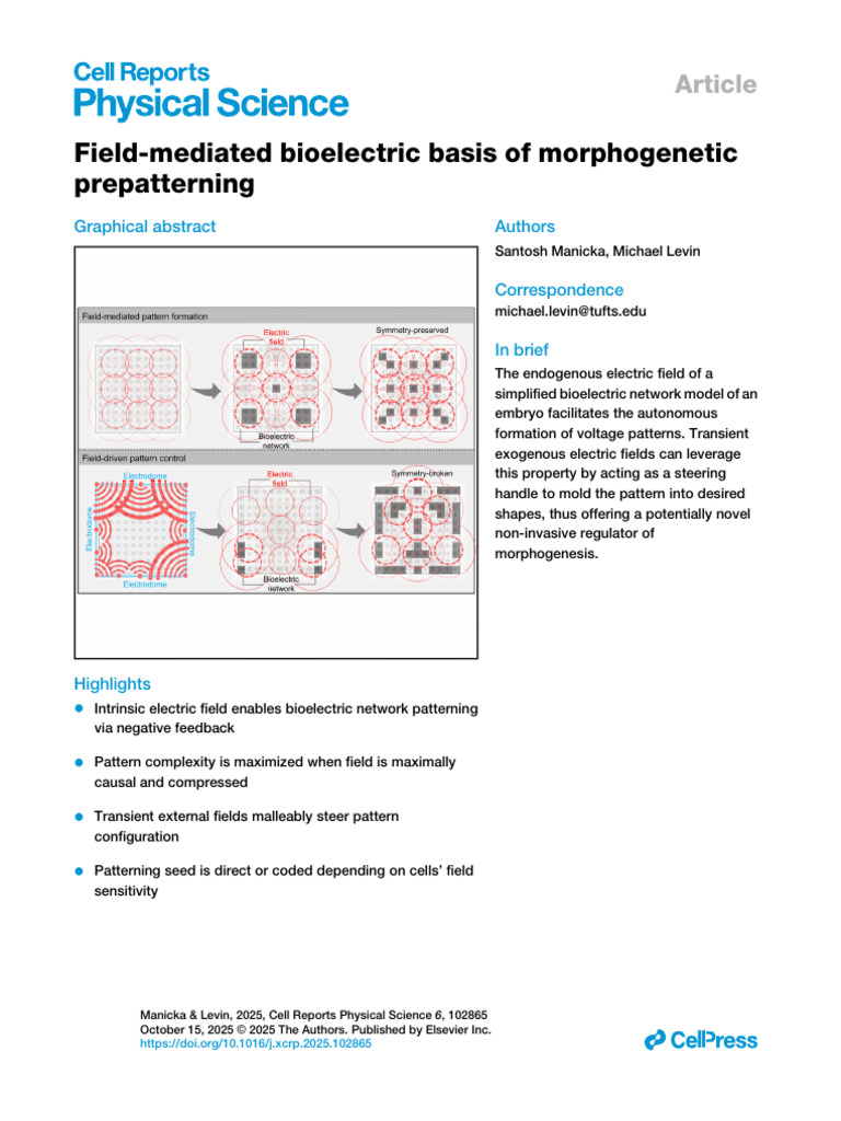 Bioelectric Control of Morphogenetic Patterns | PDF | Morphogenesis ...