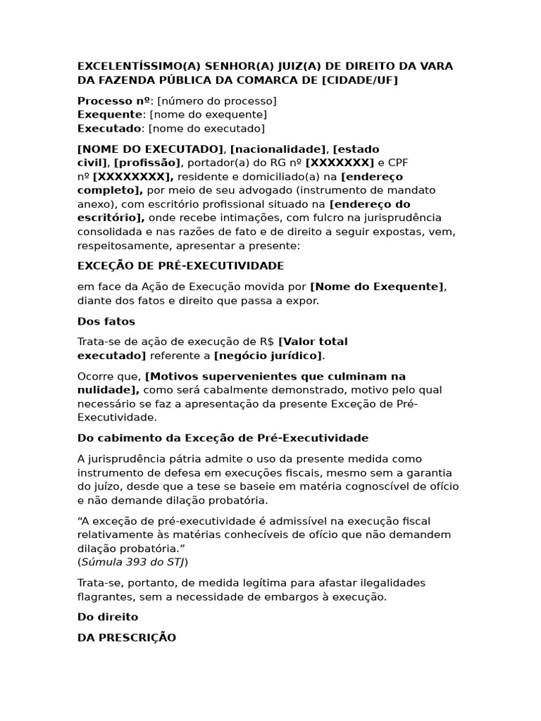 Exceção de Pré-Executividade em Execução | PDF | Estatuto de limitações ...