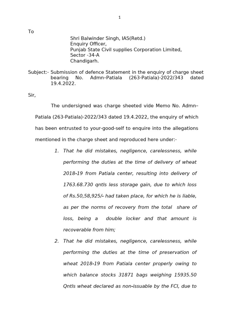 Vikram Singh-Inspector- PUNSUP-Defence statement -damage of wheat 2018 ...