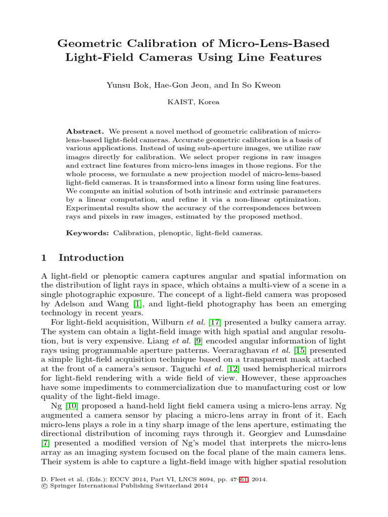 Geometric Calibration for Light-Field Cameras | PDF | Imaging | Optics