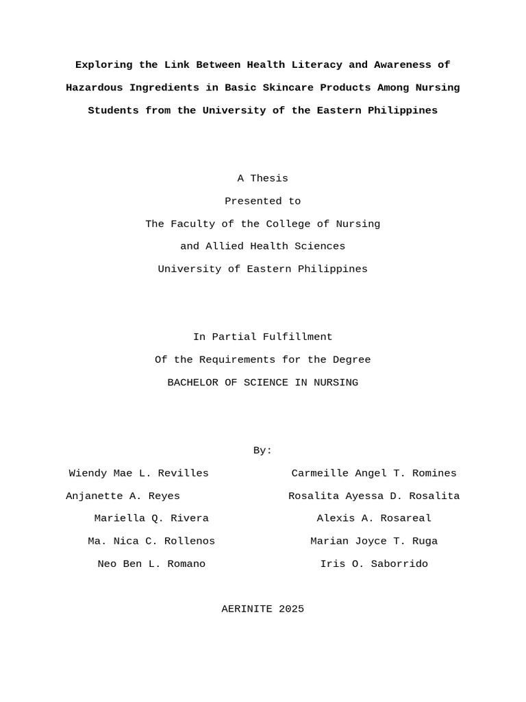 Health Literacy and Skincare Awareness in Nursing Students | PDF ...