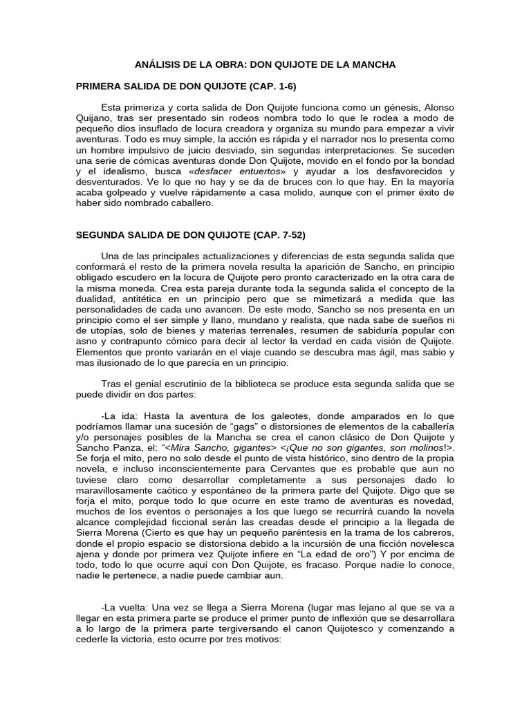 Análisis de la Primera Parte de Don Quijote | PDF | Don Quijote ...