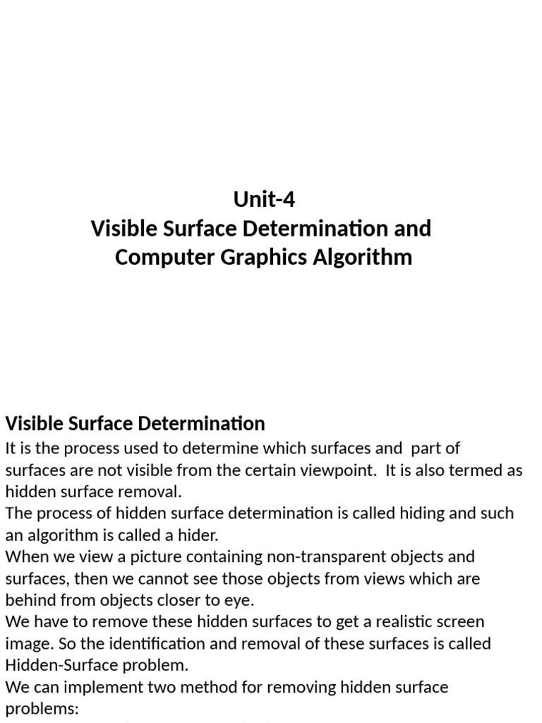 Unit 5 Visible Surface Detection Method | PDF | Multidimensional Signal ...