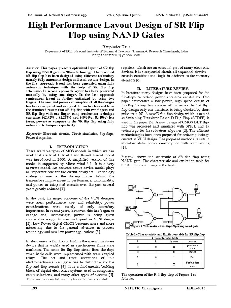 Optimized SR Flip Flop Layout Design | PDF | Cmos | Mosfet