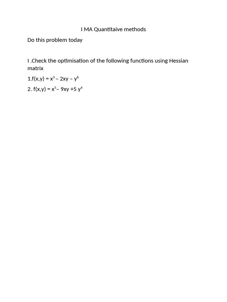 Hessian Matrix Optimization Problems | PDF