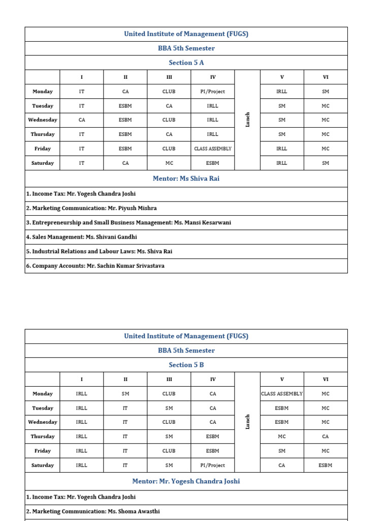 BBA 5th Semester Class Schedule | PDF | Chess Theory | Chess