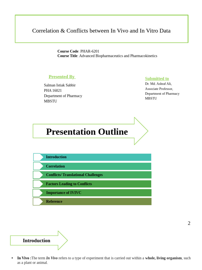 Final, Correlation & Conflicts Between in Vivo and in Vitro | PDF | In ...