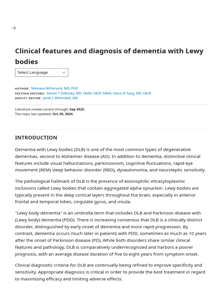 Clinical Features of Lewy Body Dementia | PDF | Dementia | Neuroscience