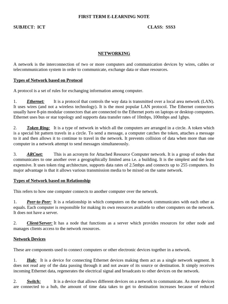 Networking Concepts for ICT SSS3 | PDF | Computer Network | World Wide Web