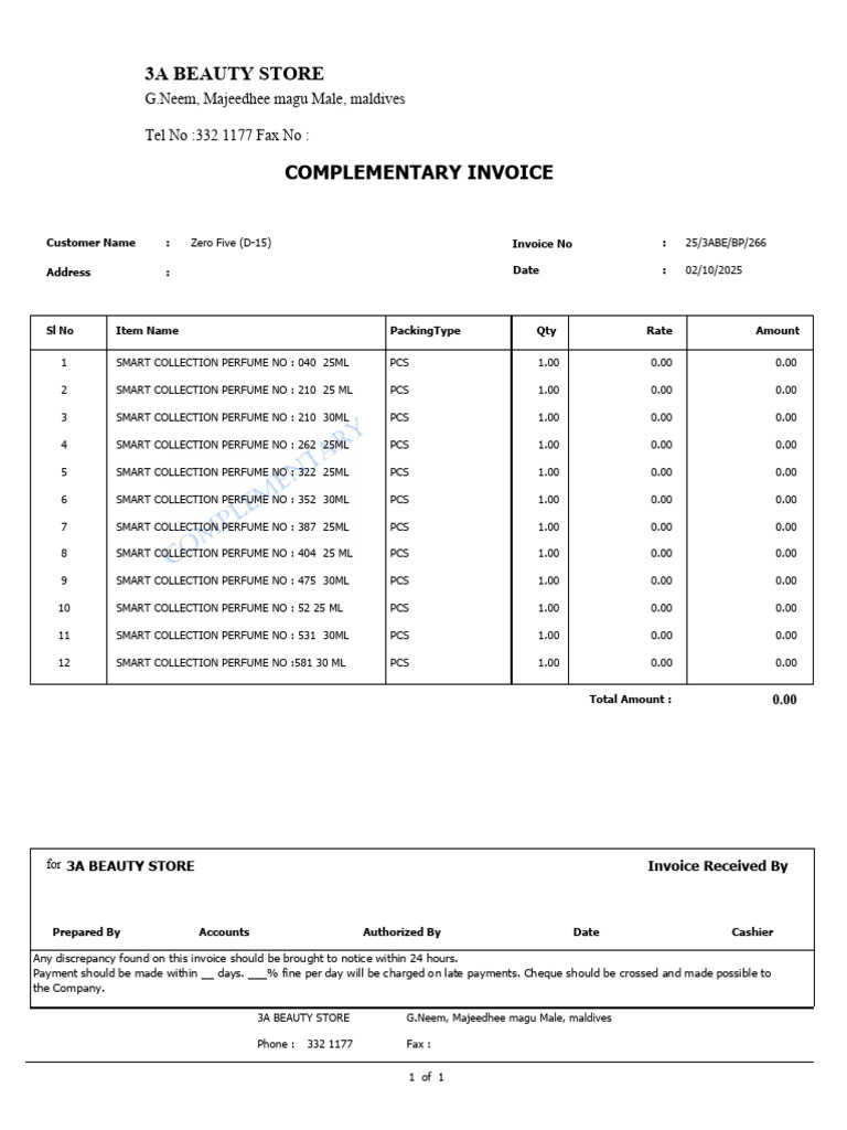 3A Beauty Store Invoice Details | PDF
