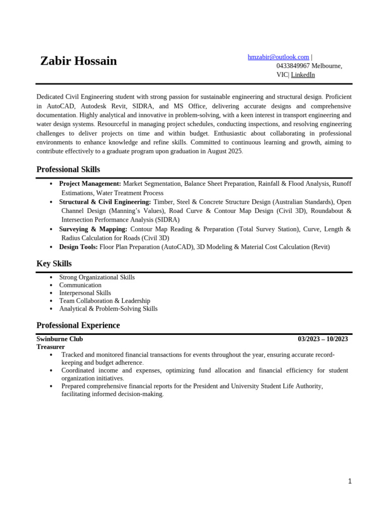 Civil Engineering Student Profile | PDF | Mentorship | Engineering