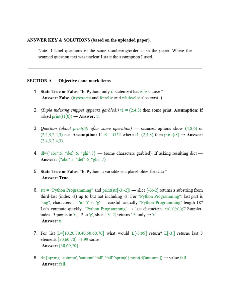 Python Exam Answer Key & Solutions | PDF | Network Switch | Internet ...