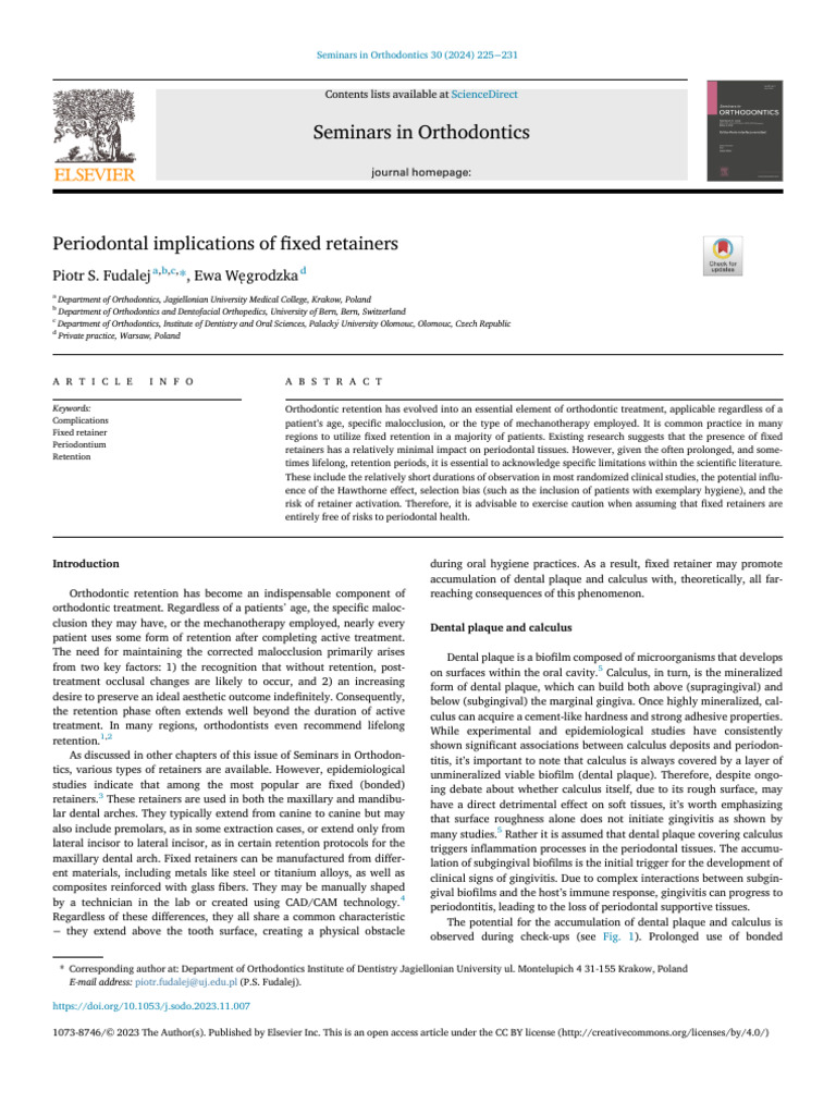 Periodontal Effects of Fixed Retainers | PDF | Periodontology ...