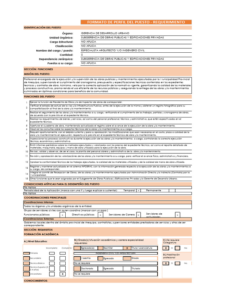 Perfil del Puesto: Inspector de Obras Públicas | PDF | Ingeniero civil ...
