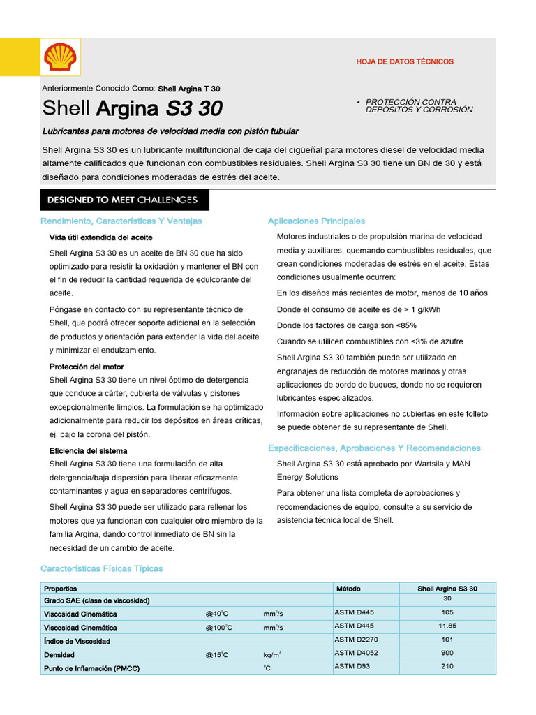 Lubricante Shell Argina S3 30: Características y Usos | PDF ...