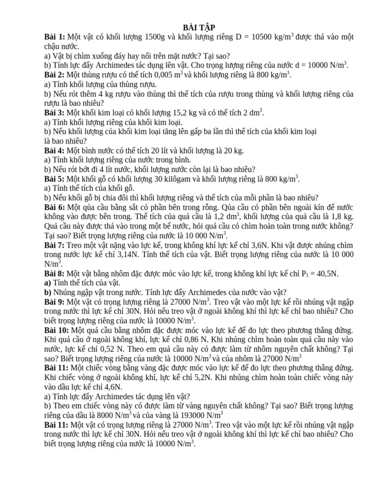 BÀI TẬP VL8-Ôntapck1 | PDF