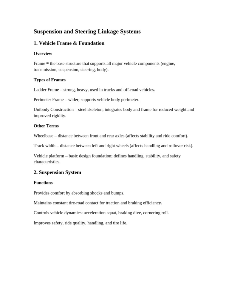 Suspension and Steering Systems Overview | PDF | Steering ...