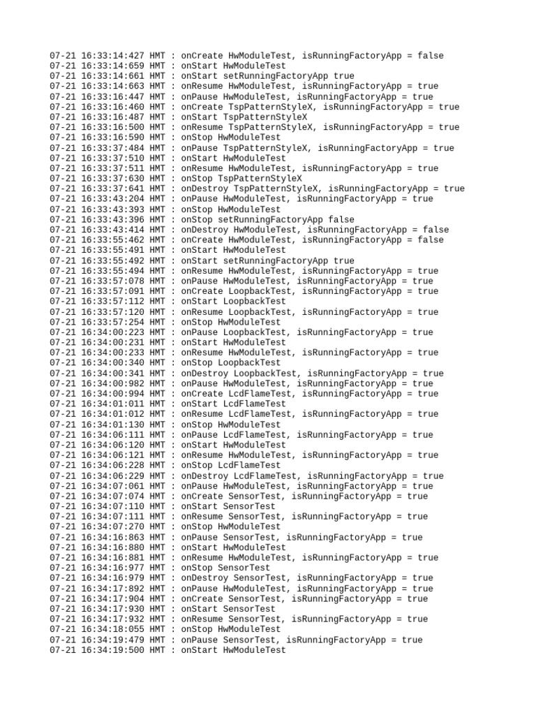 HwModuleTest Lifecycle Events Log | PDF