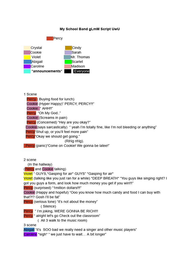 My School Band Script | PDF