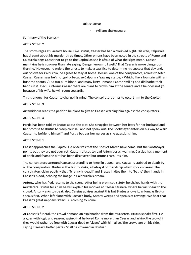 Scene Summaries of Julius Caesar | PDF | Julius Caesar | Mark Antony