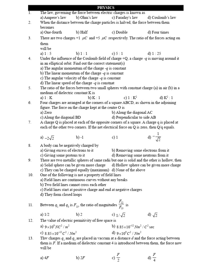 Physics Questions - 30 | PDF | Electric Current | Force
