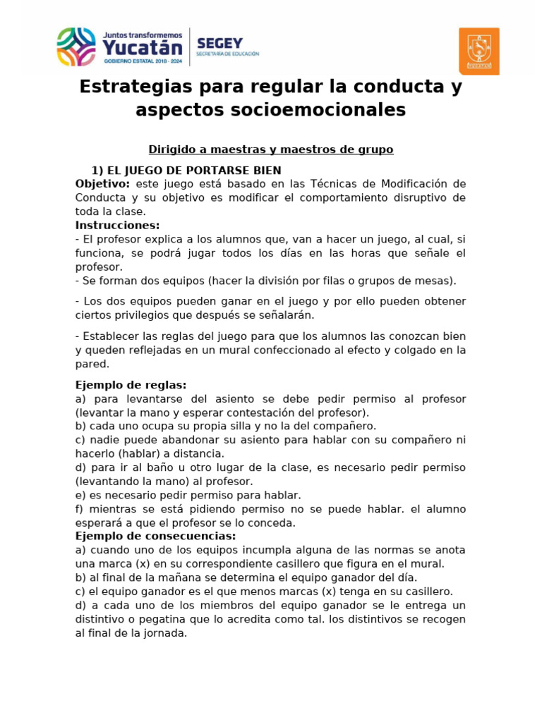Estrategias para Mejorar Conducta Escolar | PDF | Las emociones ...