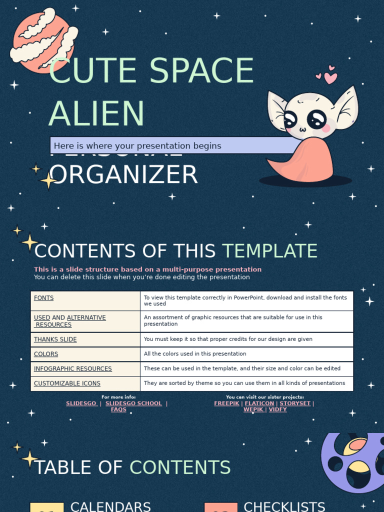 Cute Space Alien Personal Organizer XL by Slidesgo | PDF | Planets ...