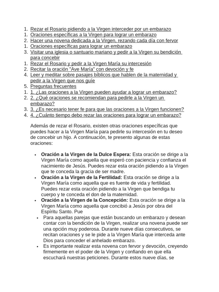Rezar El Rosario Pidiendo A La Virgen Interceder Por Un Embarazo | PDF ...
