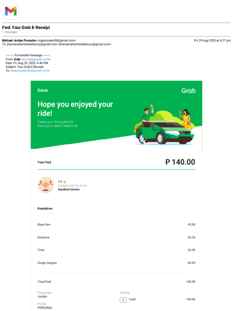 Grab E-Receipt for Ride on Aug 29 | PDF | Public Transport | Passenger ...