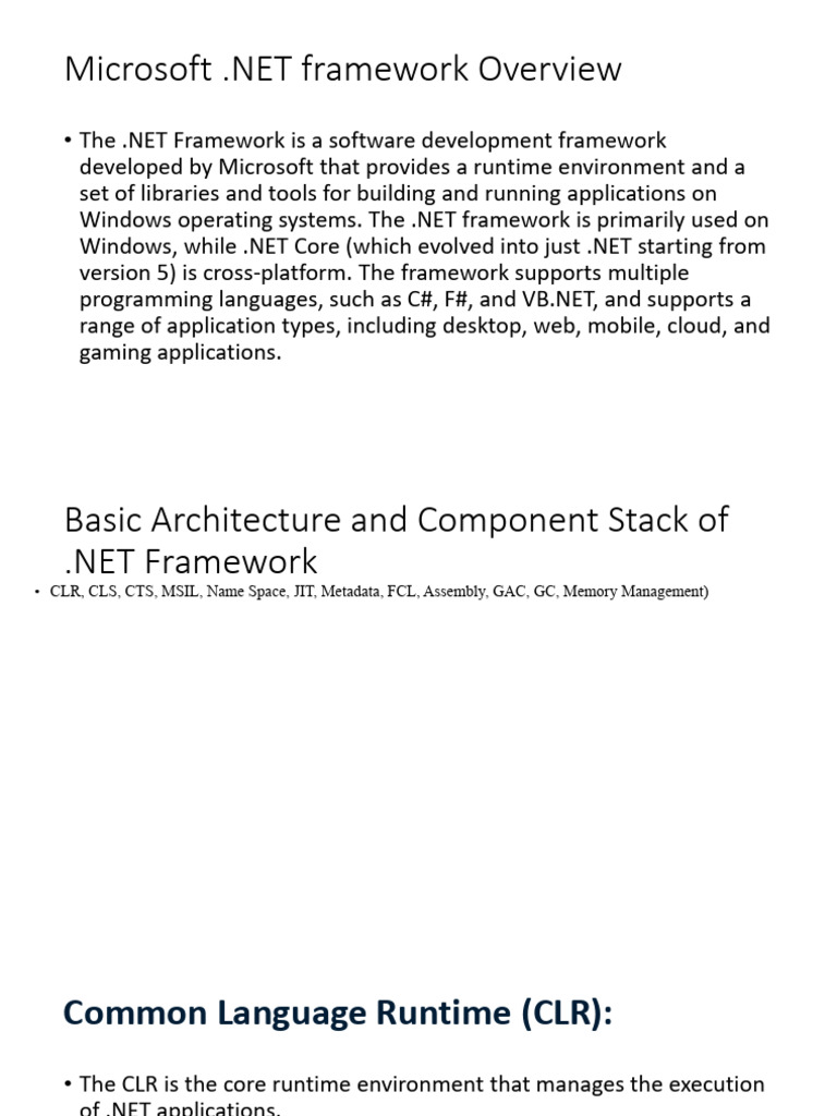 Microsoft .NET Framework Overview Guide | PDF | Dynamic Web Page | Html