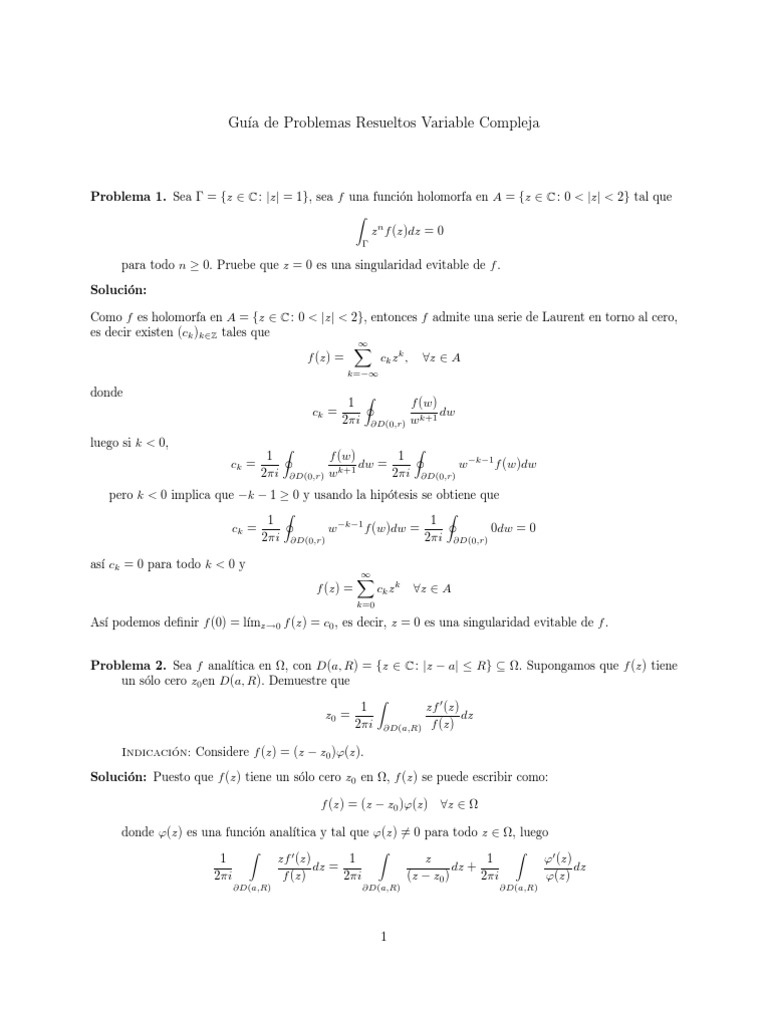 Problemas Resueltos de Análisis Complejo | PDF | Análisis complejo ...