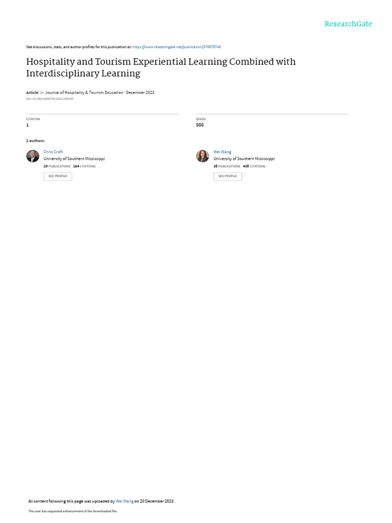 Interdisciplinary Experiential Learning in Hospitality | PDF | Learning ...