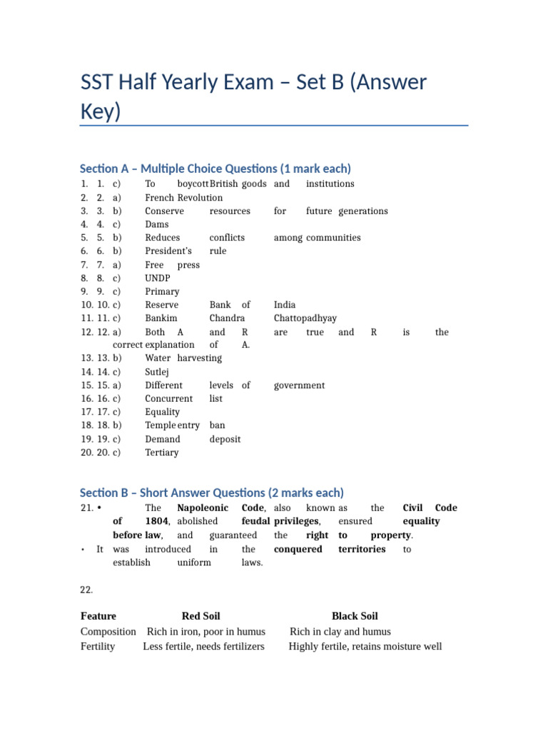 X-SST (Set-B) Solution (FTE 25-26) (Ludhiana) | PDF