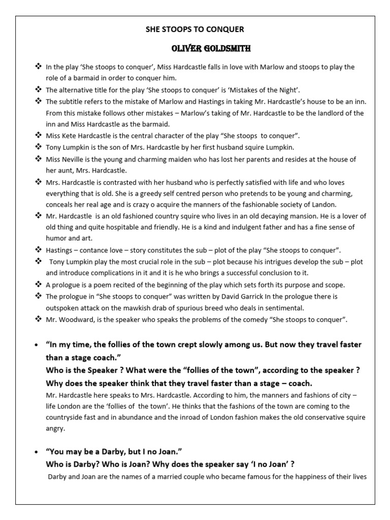 Analysis of "She Stoops to Conquer" | PDF