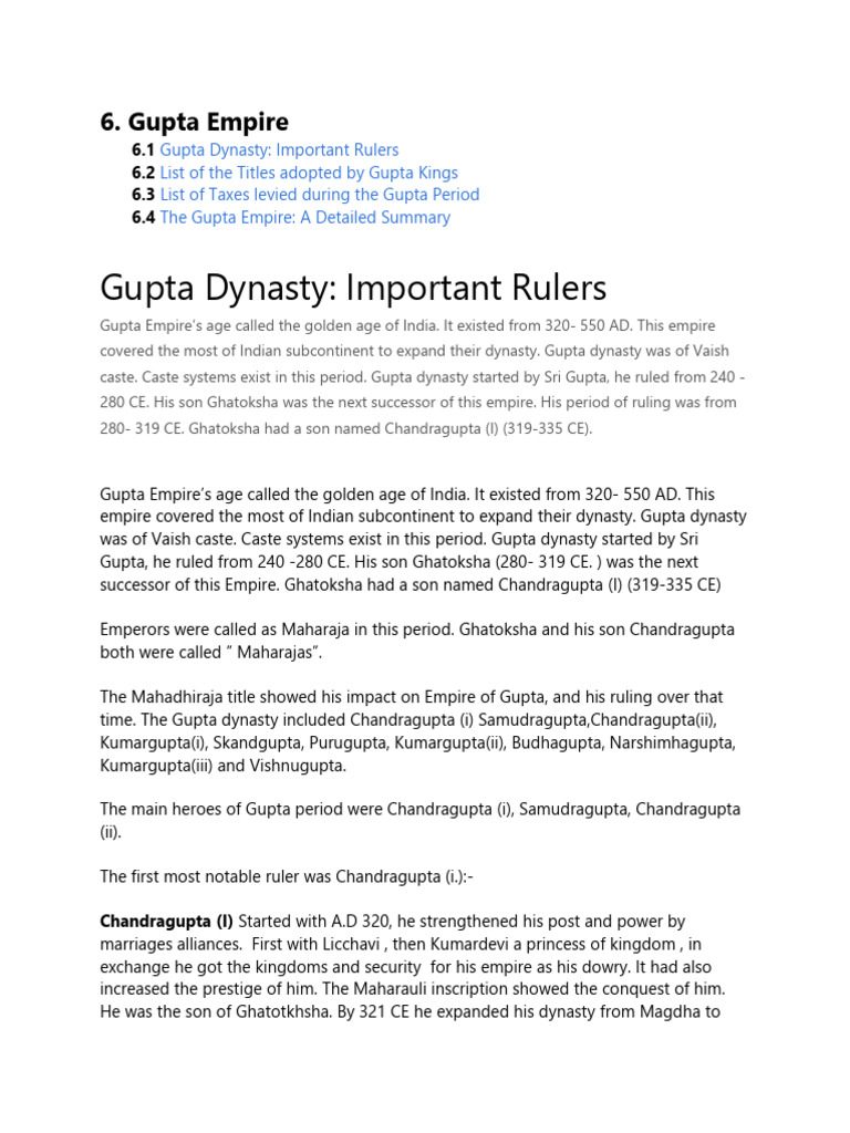 Gupta Empire: Key Rulers and Taxes | PDF