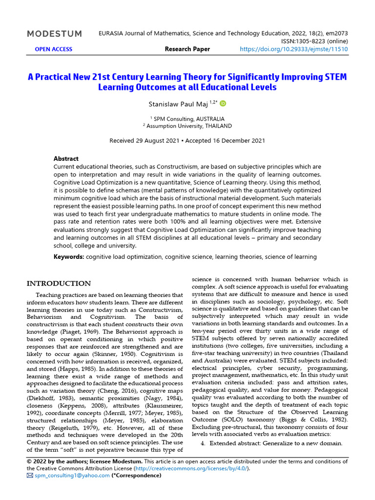 Cognitive Load Optimization in STEM Education | PDF | Learning Theory ...